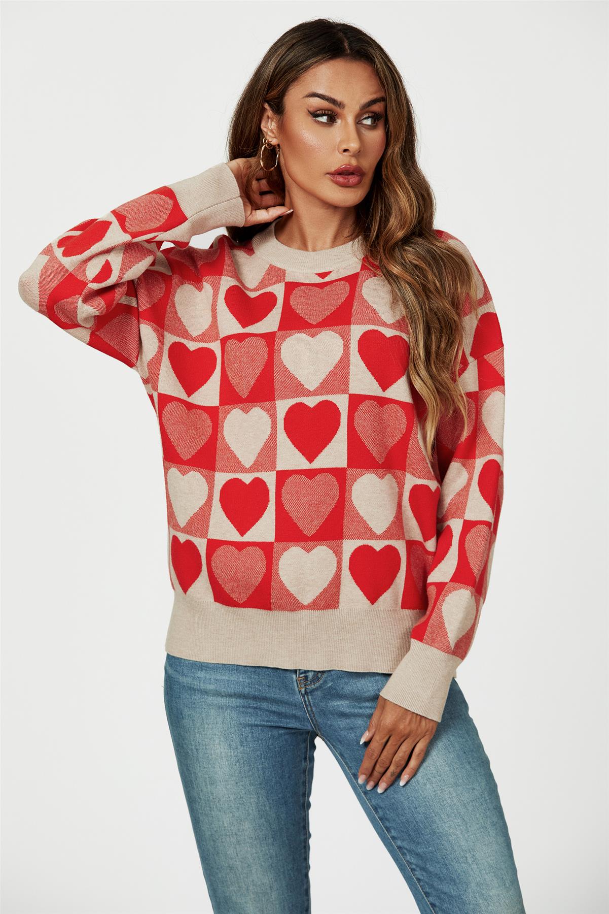 Heart Pattern Knitted Jumper In Red - AXON