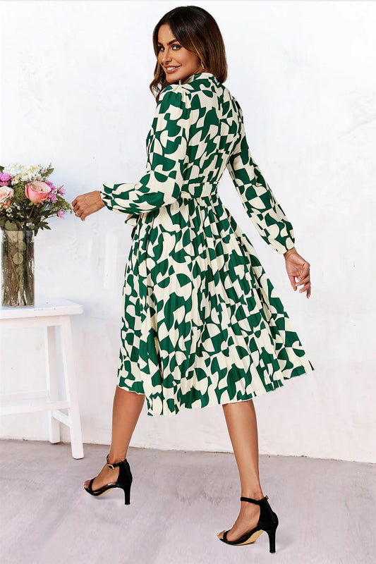High Neck Long Sleeve Midi Dress In Green - AXON