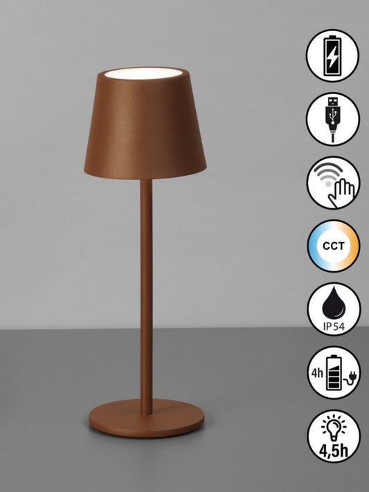 LED Tischleuchte Metall (schwer) mobiles Licht Modell Roxi in Rostfarben - von FISCHER HONSEL