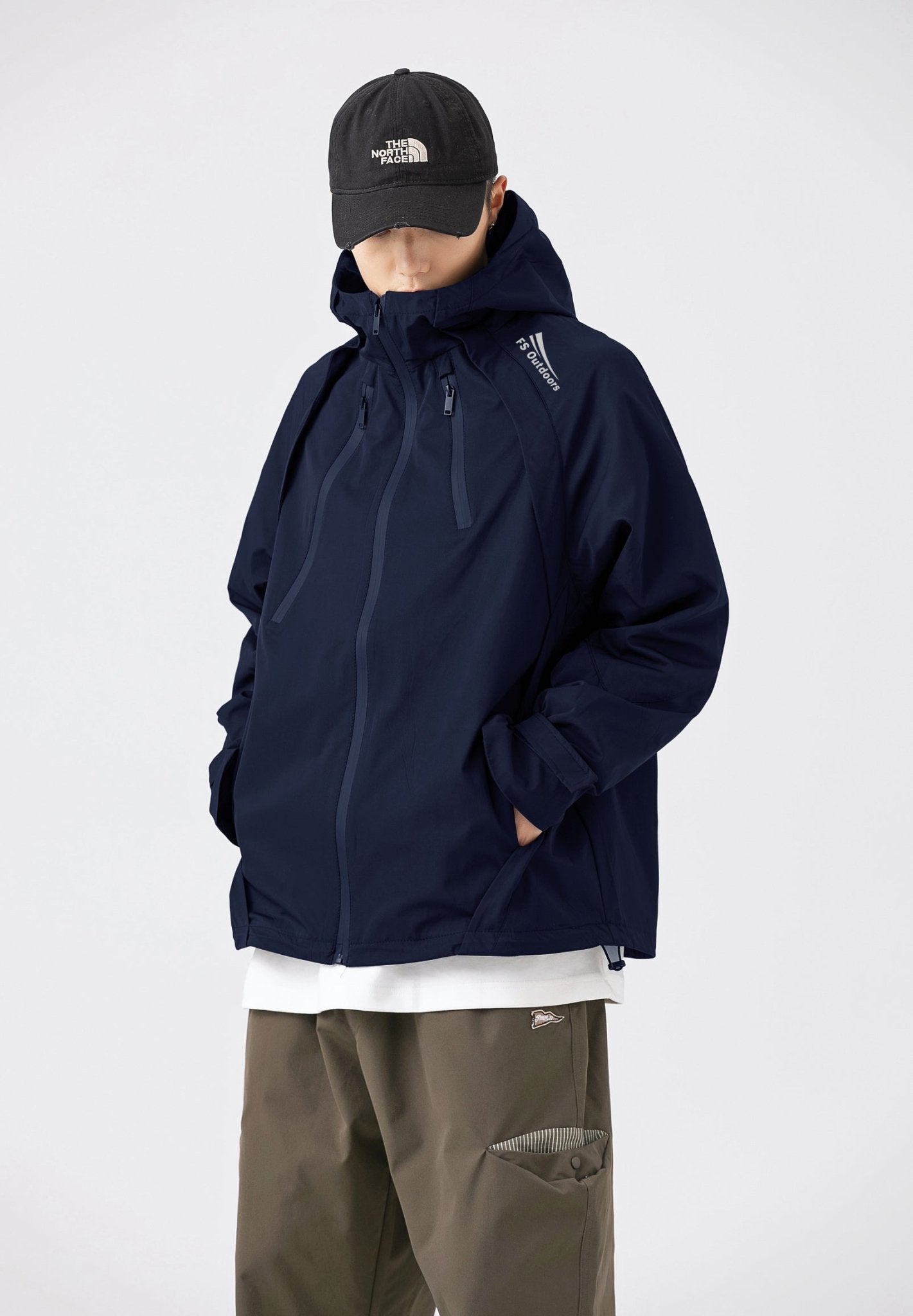 Hooded Jacket Windproof Outerwear In Navy - AXON