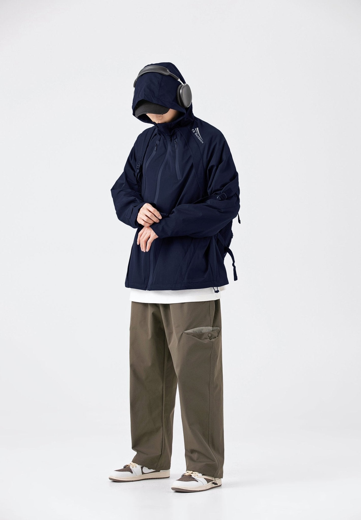 Hooded Jacket Windproof Outerwear In Navy - AXON