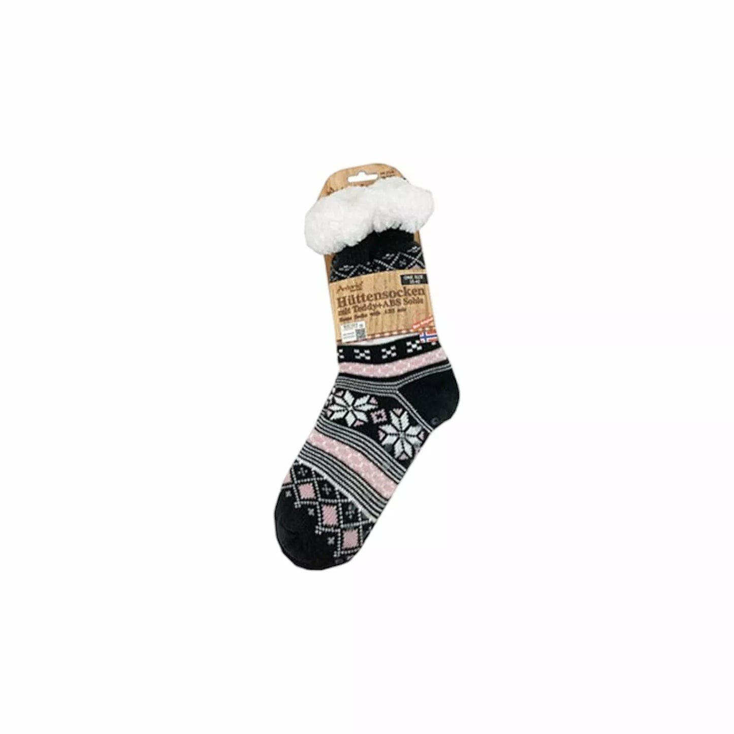 Hüttensocken » Kuschelsocken » Anti Rutsch Socke » Winter Hausschuhe » Strick Fleece in grau/rosa/weiß