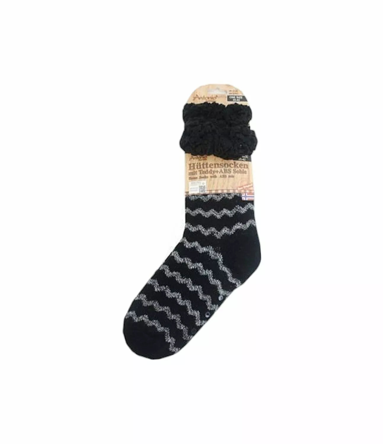 Hüttensocken » Kuschelsocken » Anti Rutsch Socke » Winter Hausschuhe » Strick Fleece in schwarz/weiß