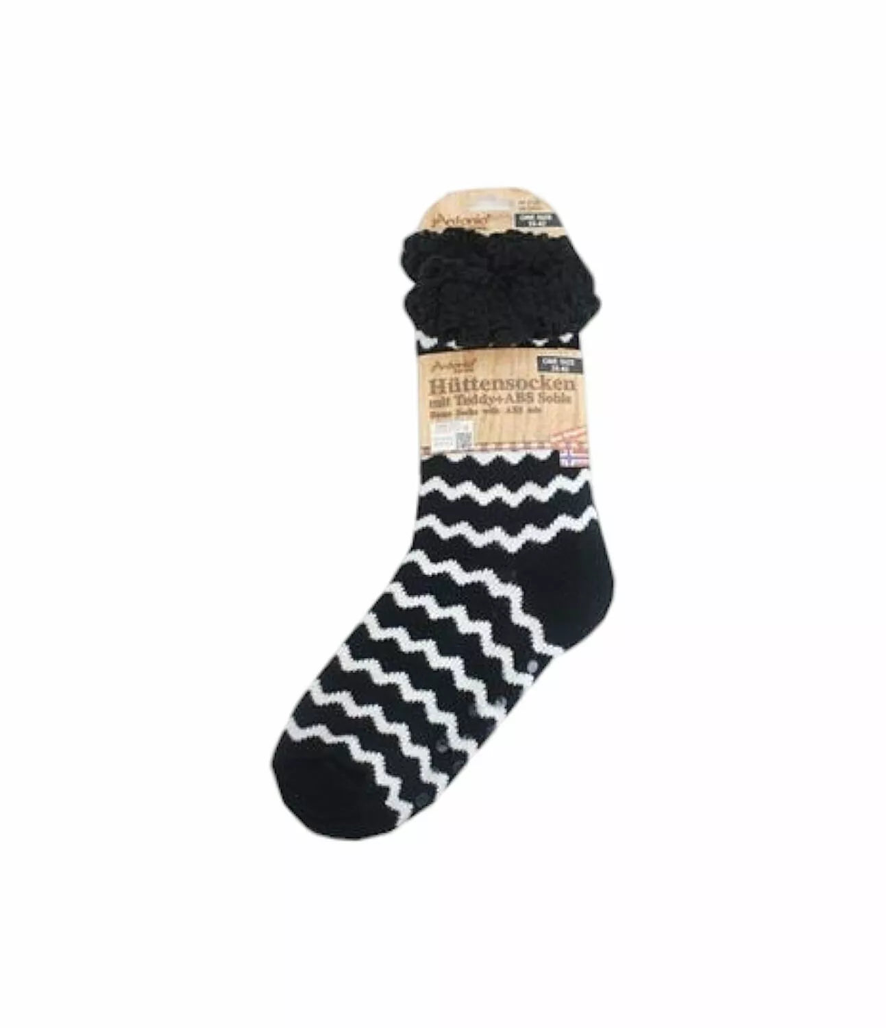 Hüttensocken » Kuschelsocken » Anti Rutsch Socke » Winter Hausschuhe » Strick Fleece in schwarz/weiß