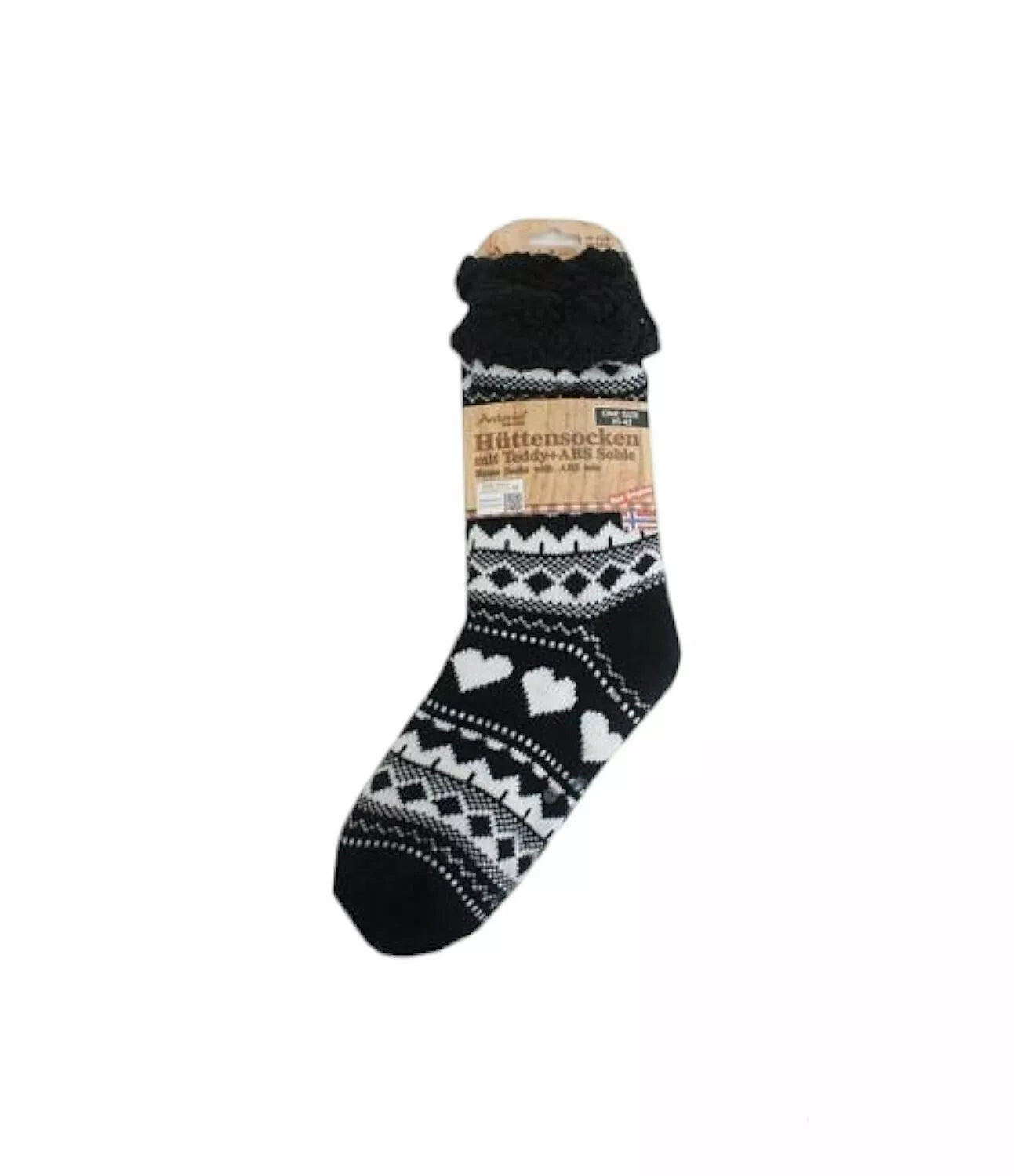 Hüttensocken » Kuschelsocken » Anti Rutsch Socke » Winter Hausschuhe » Strick Fleece in schwarz/weiß