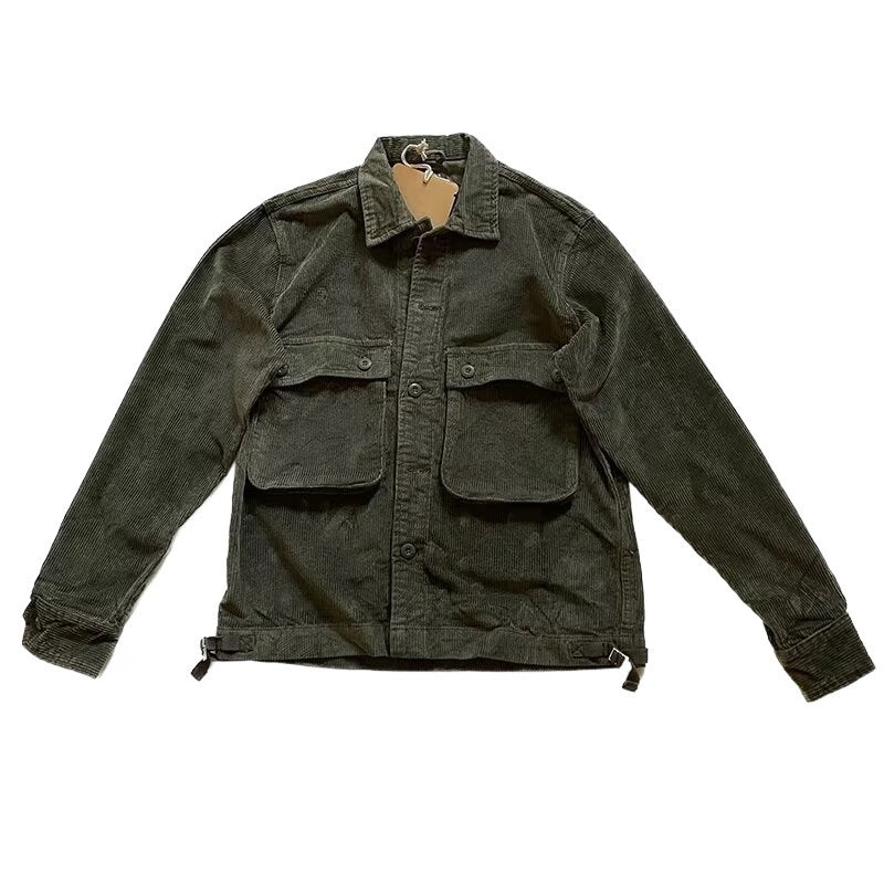 Japanese - style Retro Washed Old Fashion Corduroy Coat - AXON