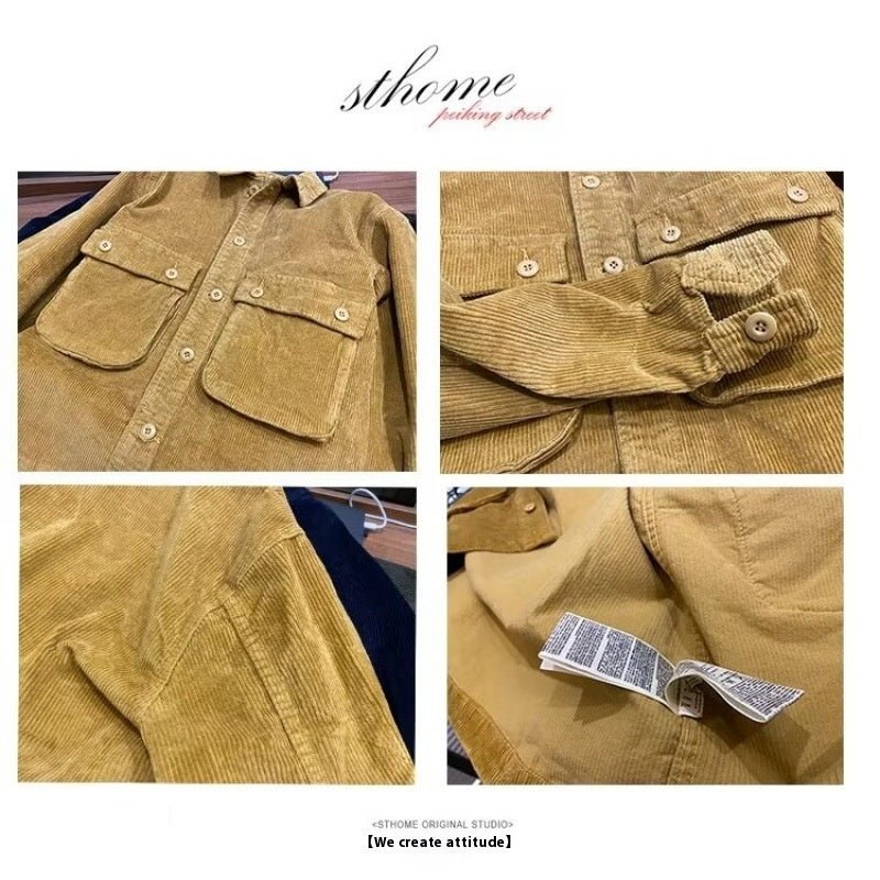 Japanese - style Retro Washed Old Fashion Corduroy Coat - AXON