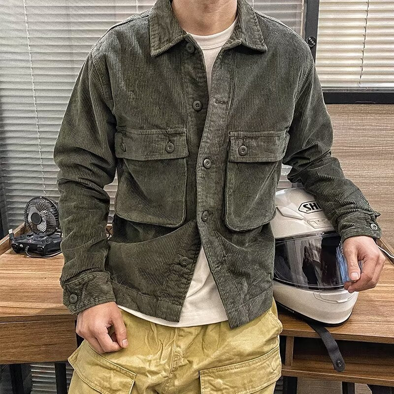 Japanese - style Retro Washed Old Fashion Corduroy Coat - AXON