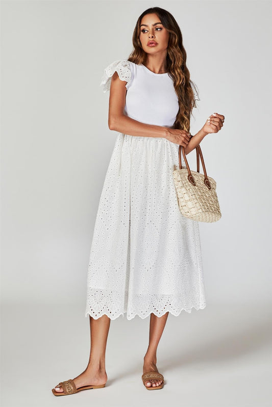 Jersey Broderie Midi Dress In White - AXON