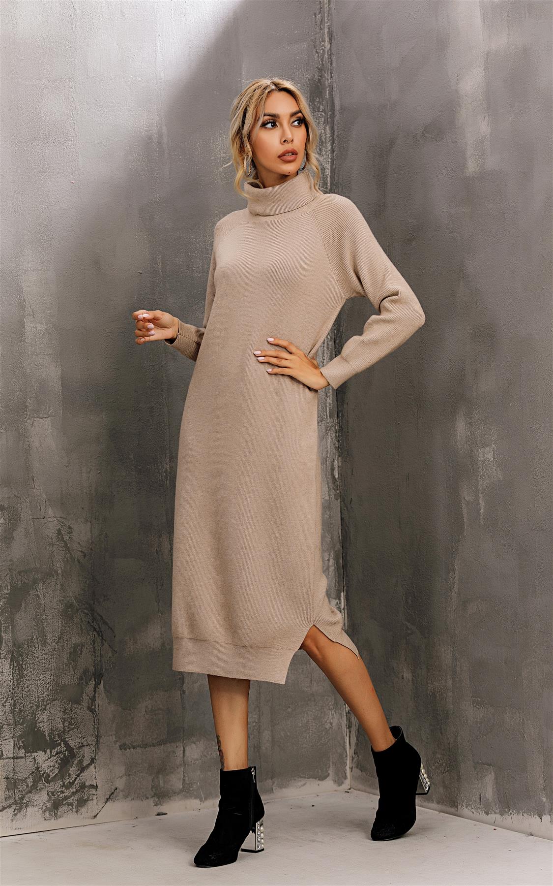 Jumper Dress With High Neck In Beige - AXON
