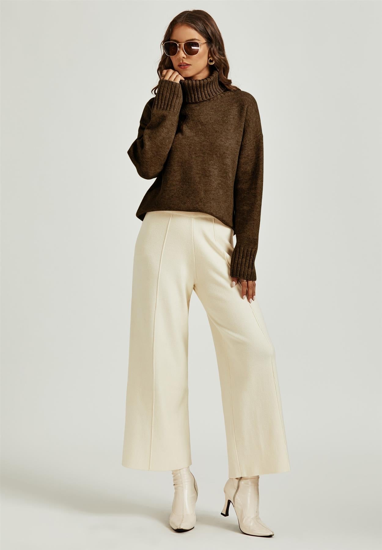 Jumper Top With High Neck In Brown - AXON