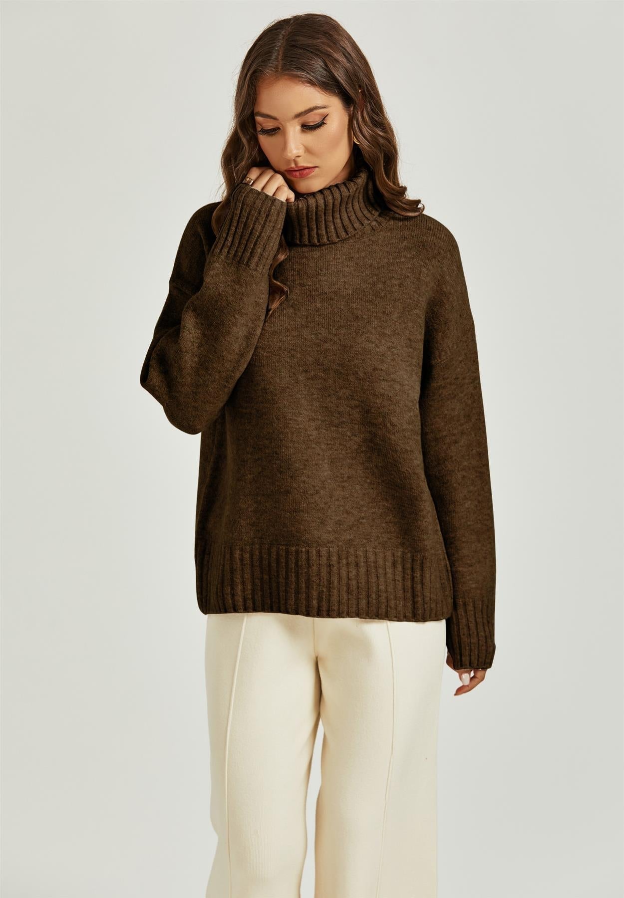 Jumper Top With High Neck In Brown - AXON