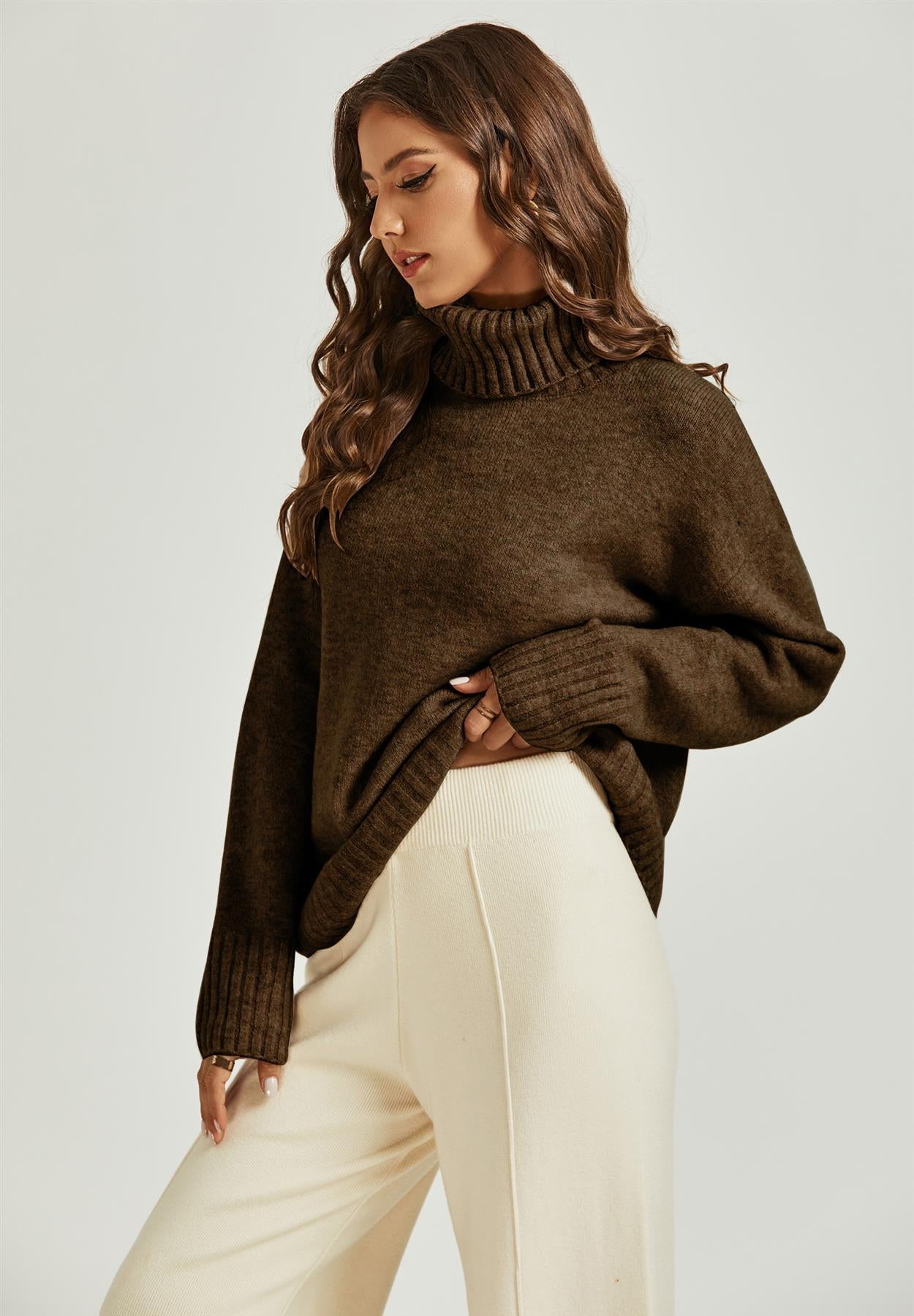 Jumper Top With High Neck In Brown - AXON