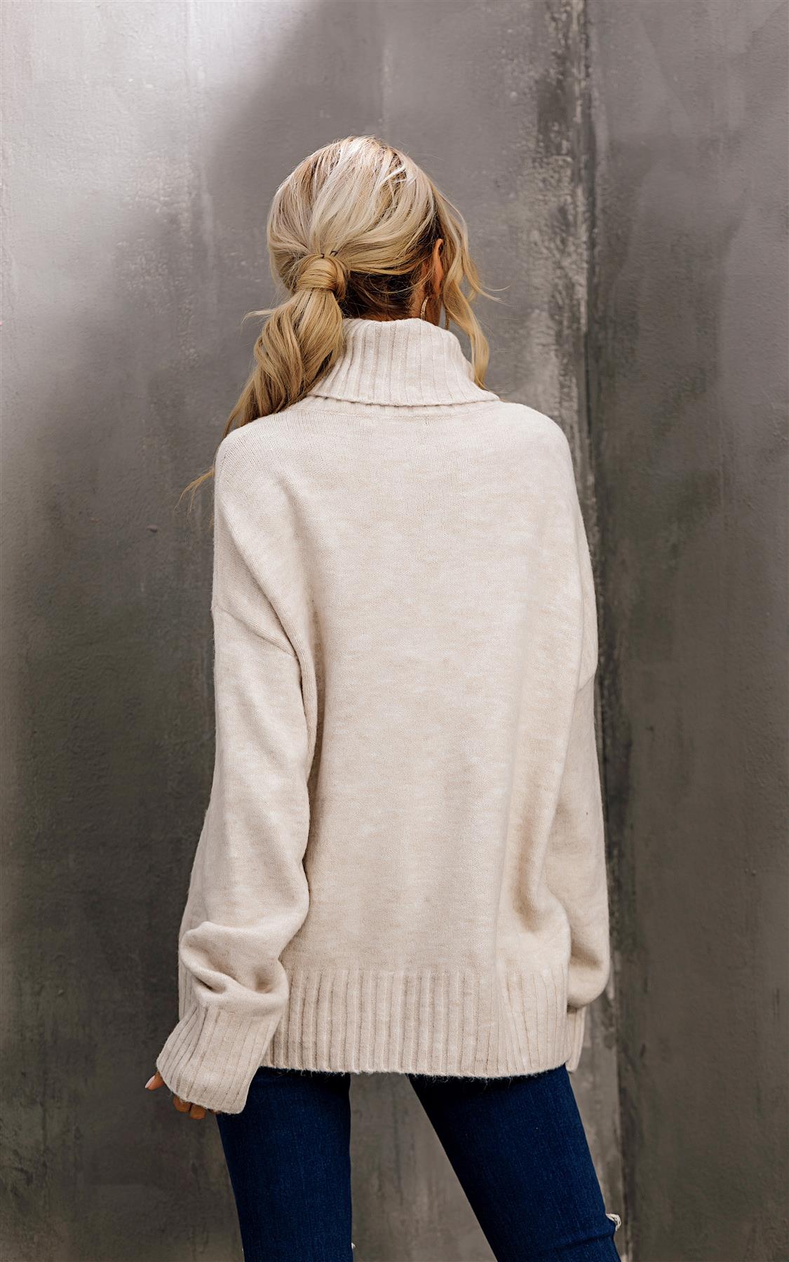 Jumper Top With High Neck In Cream - AXON