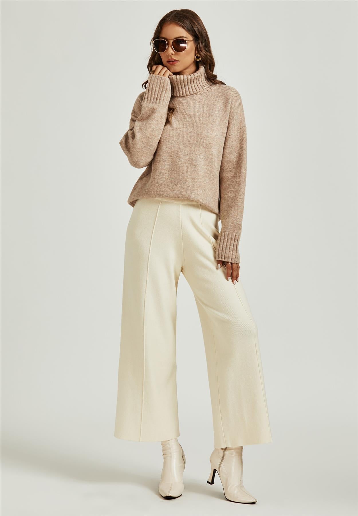 Jumper Top With High Neck In Cream - AXON