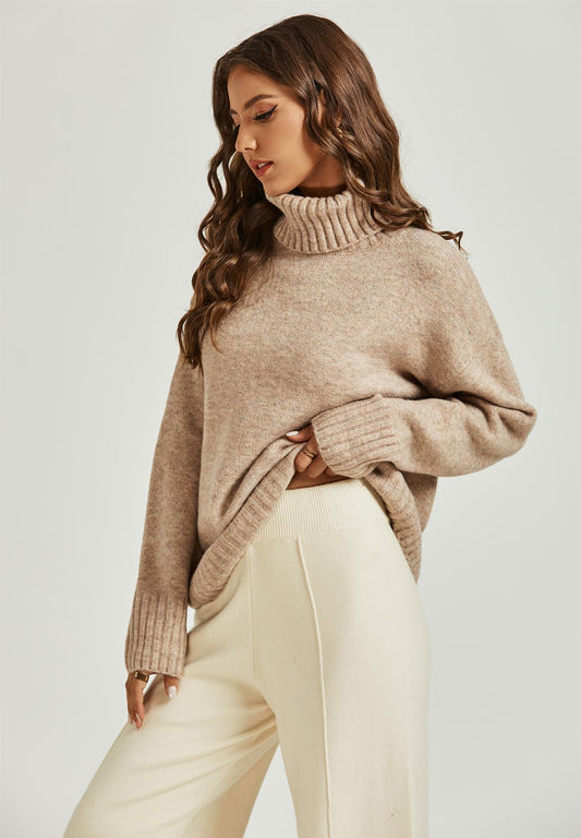 Jumper Top With High Neck In Cream - AXON