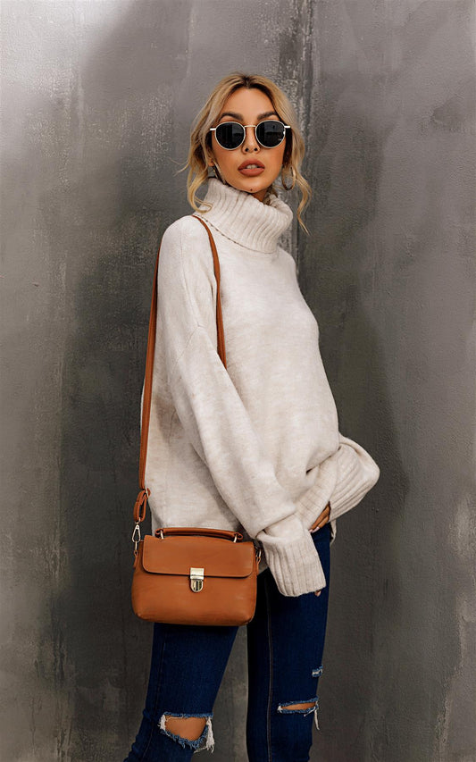 Jumper Top With High Neck In Cream - AXON