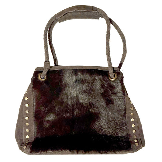 Kleine Leder Tasche mit Fell Braun - AXON