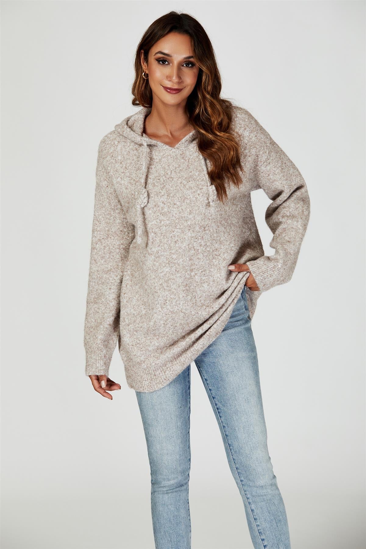 Knit Hoodie In Beige - AXON