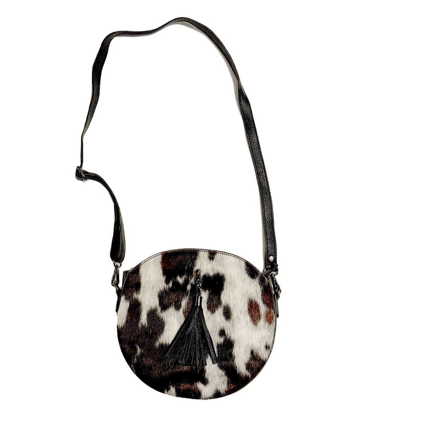 Kopie von Runde Umhänge Handtasche mit Kuhfell - AXON