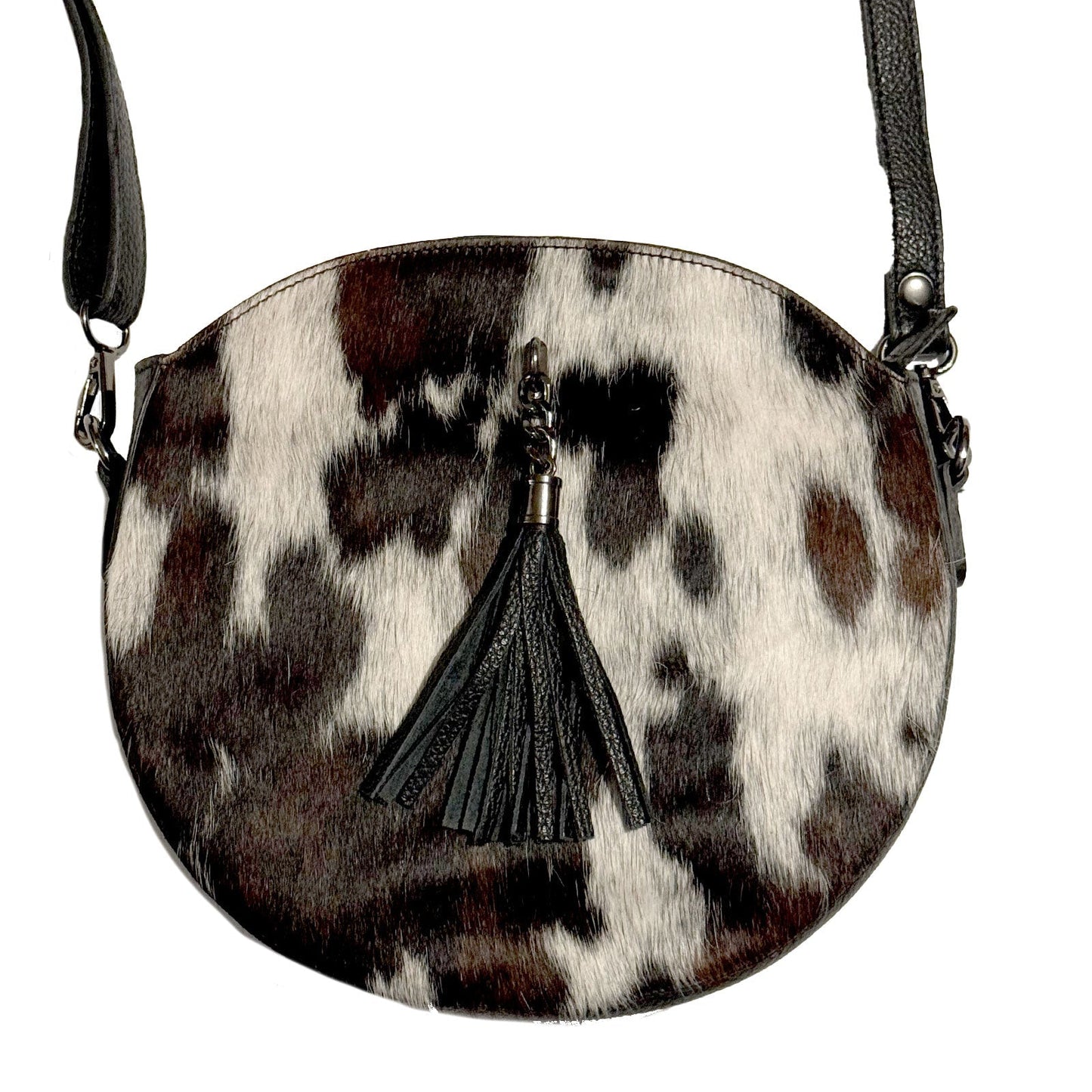 Kopie von Runde Umhänge Handtasche mit Kuhfell - AXON