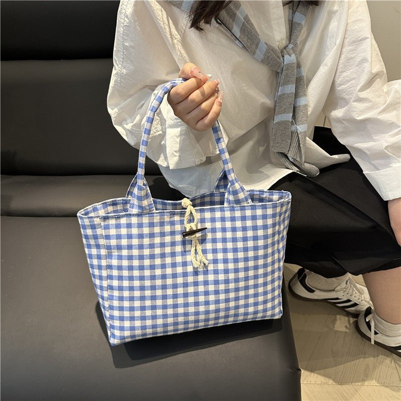 Korean Style Casual Canvas Bag Simple Double Bread Plaid Contrast Color - AXON