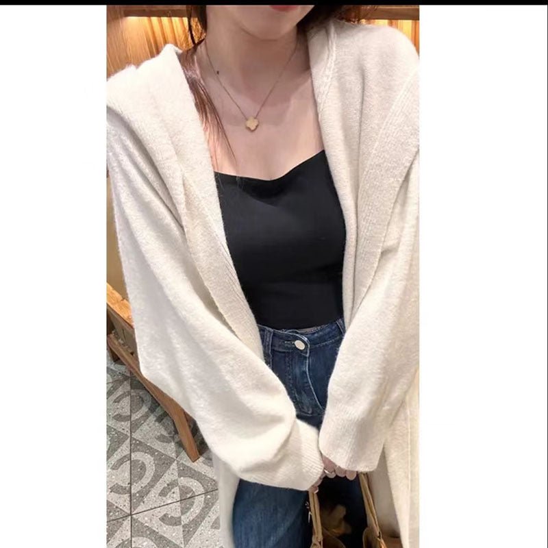 Korean Style Idle Style Hooded Long Below The Knee Knitted Cardigan For Women - AXON