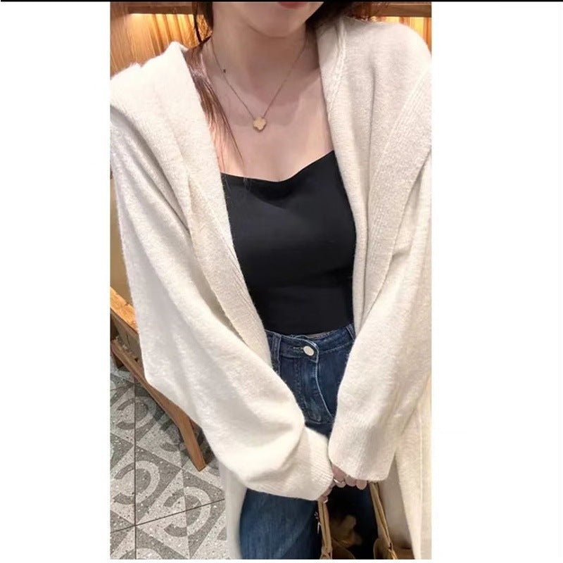 Korean Style Idle Style Hooded Long Below The Knee Knitted Cardigan For Women - AXON