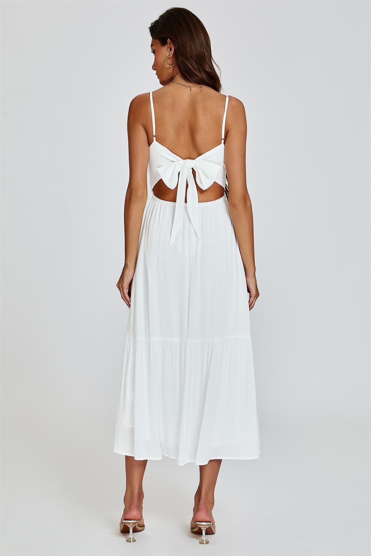 Lace Top Maxi Dress In White - AXON