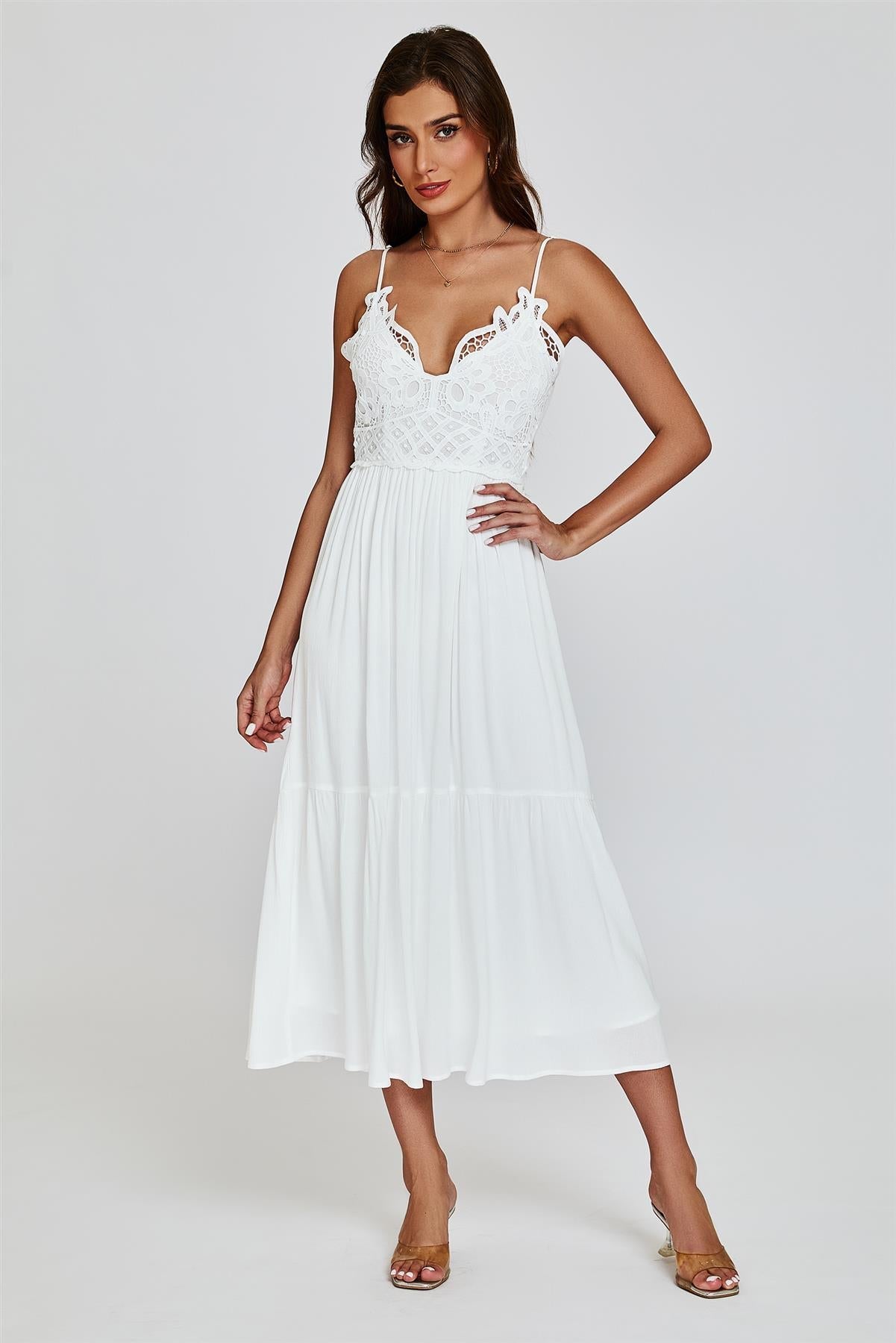 Lace Top Maxi Dress In White - AXON