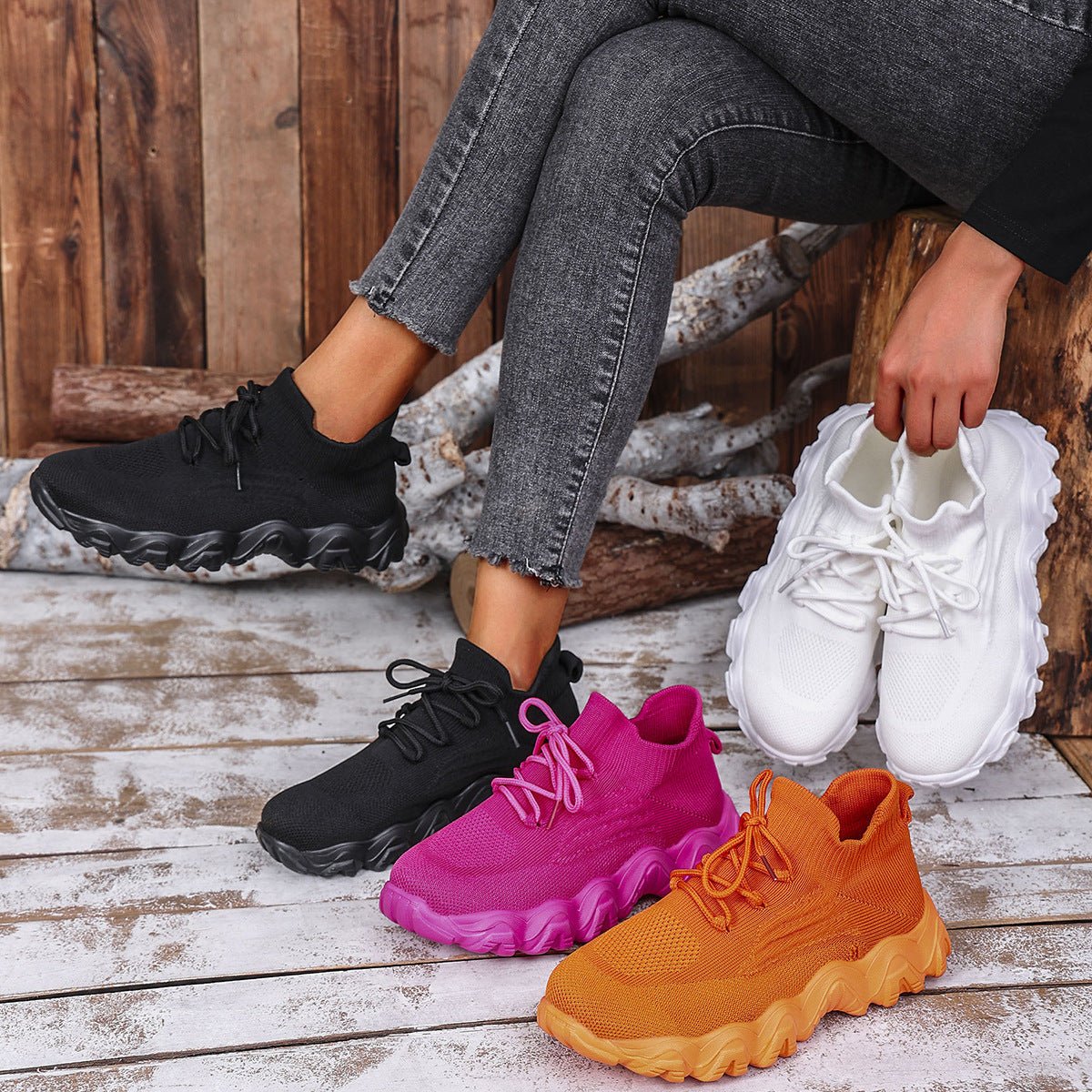 Lace - up Sneakers Lightweight Breathable Mesh Shoes Slip - on Running Walking Shoes For Women - AXON