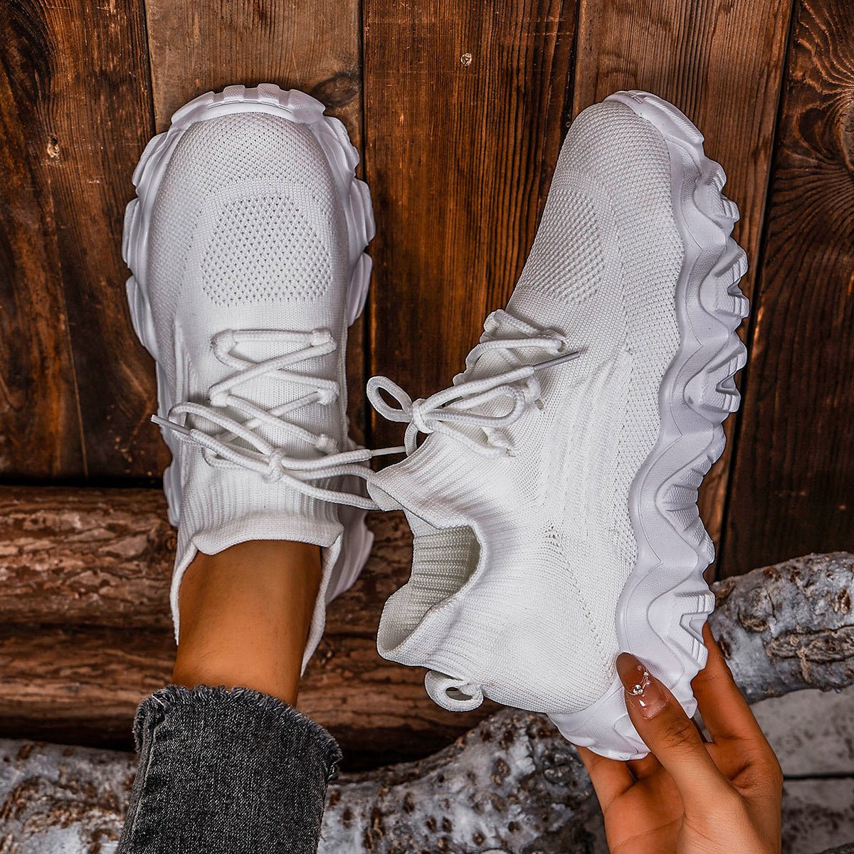 Lace - up Sneakers Lightweight Breathable Mesh Shoes Slip - on Running Walking Shoes For Women - AXON