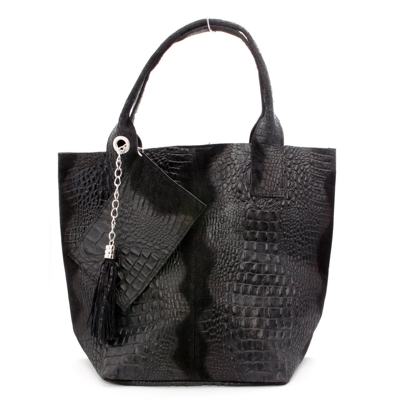 Leder Beutel Tasche Krokooptik Schwarz - AXON