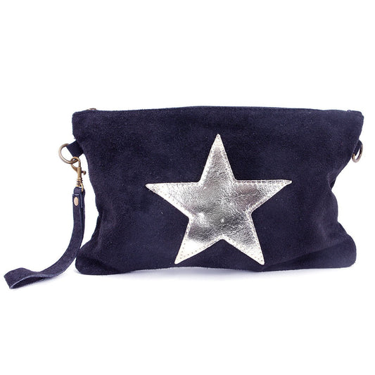 Leder Clutch Stern Dunkelblau Silber - AXON