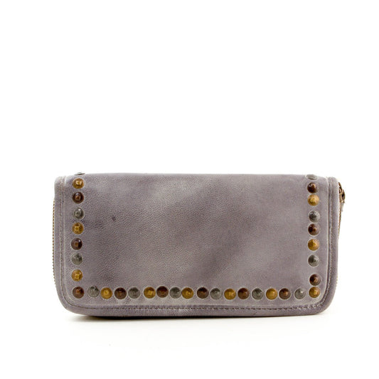 Leder Geldbeutel mit Nieten Grau - AXON