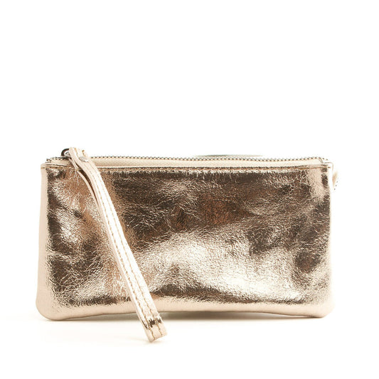 Leder Portmonee im Clutch Stiel Gold - AXON