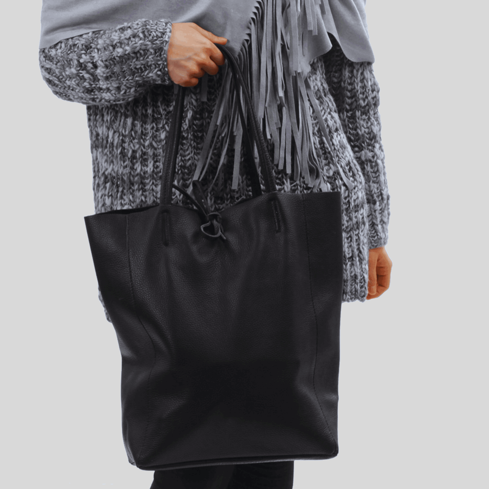 Leder Shopper mit Innentasche Dunkelgrau - AXON