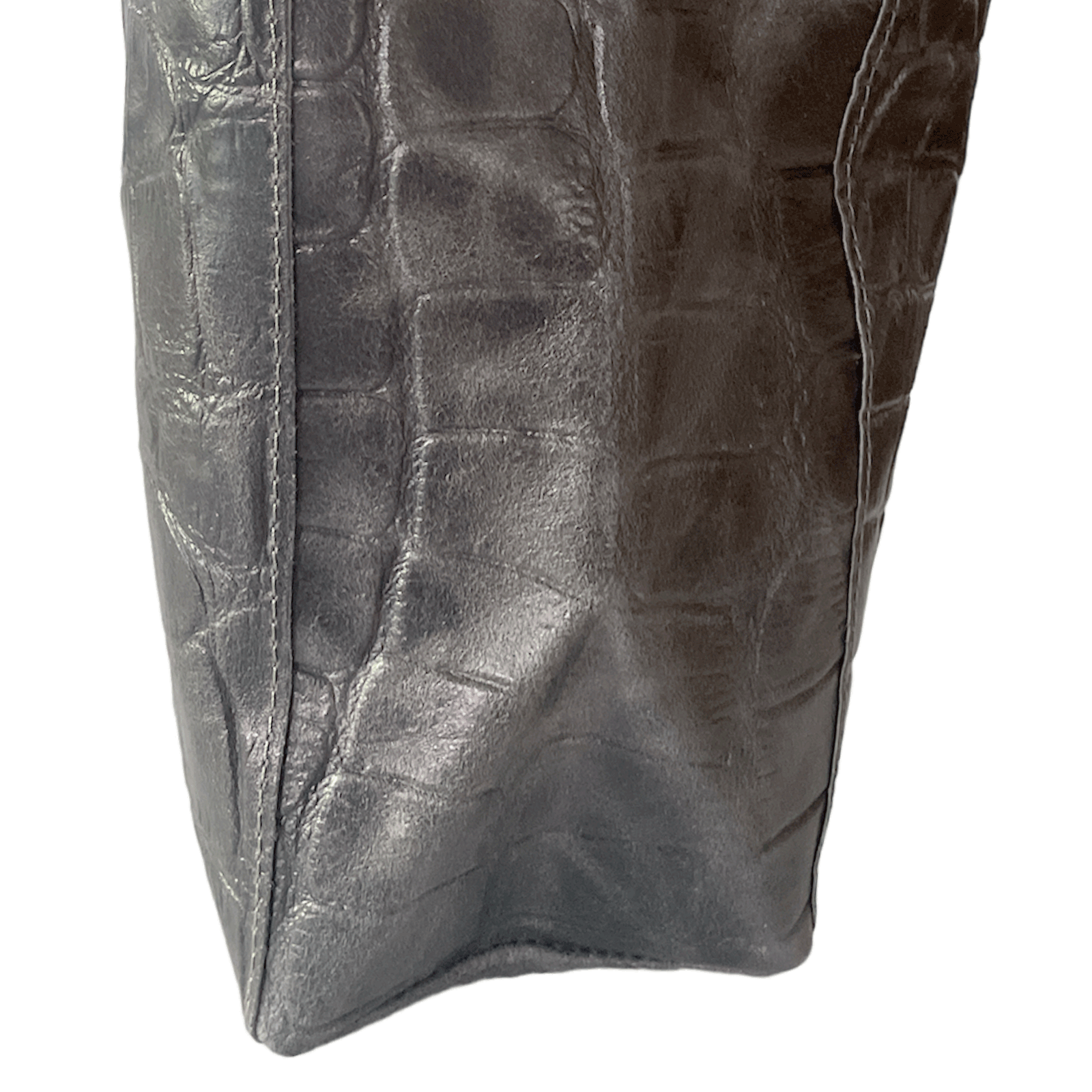 Leder Shopper mit Innentasche Kroko Grau - AXON