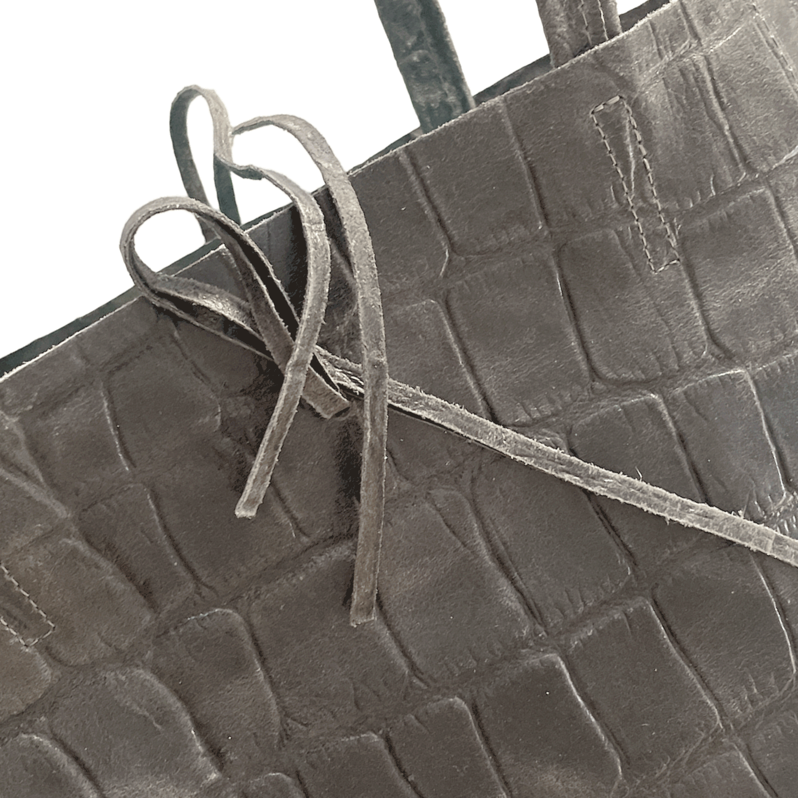 Leder Shopper mit Innentasche Kroko Grau - AXON