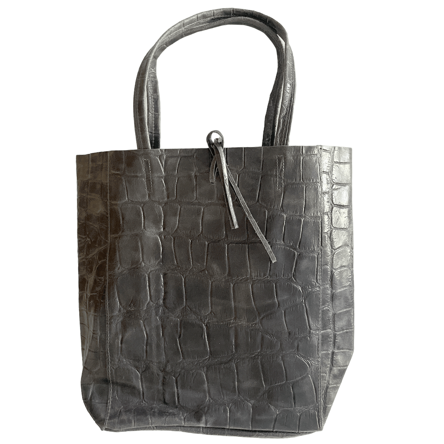 Leder Shopper mit Innentasche Kroko Grau - AXON