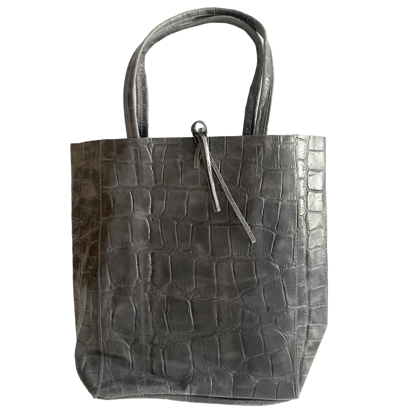 Leder Shopper mit Innentasche Kroko Grau - AXON