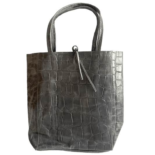 Leder Shopper mit Innentasche Kroko Grau - AXON