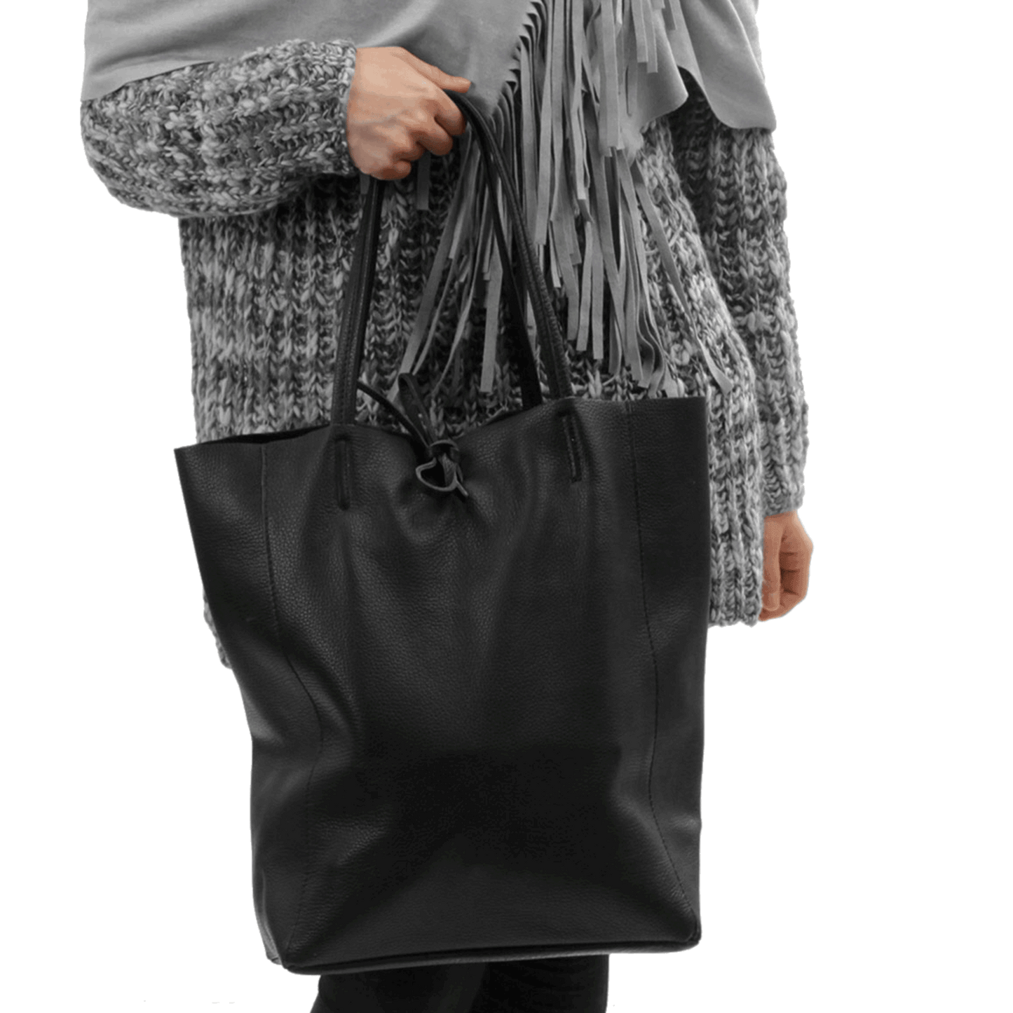 Leder Shopper mit Innentasche Kroko Grau - AXON