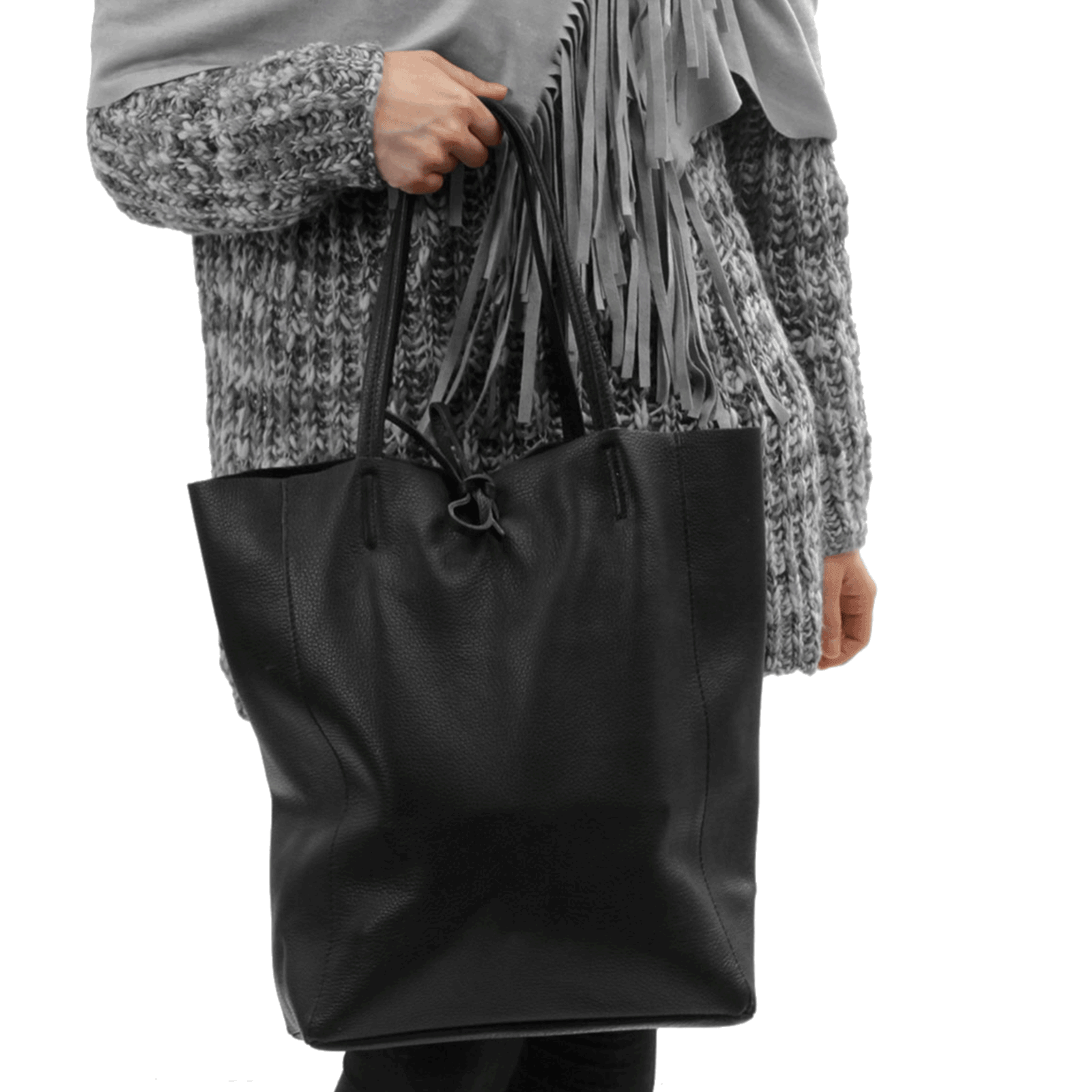 Leder Shopper mit Innentasche Kroko Grau - AXON