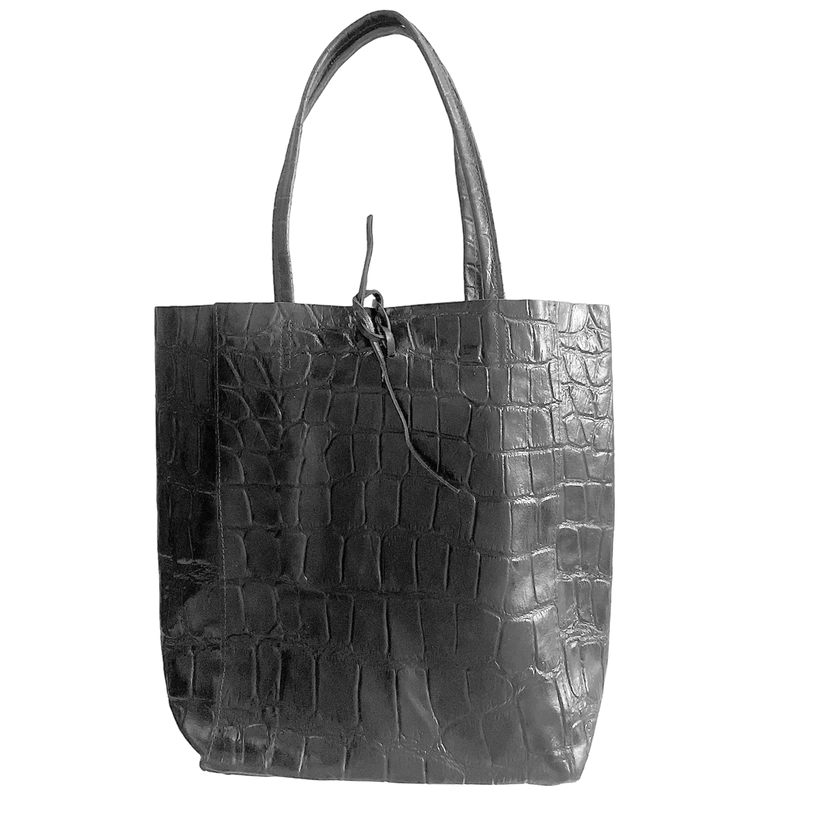 Leder Shopper mit Innentasche Kroko Schwarz - AXON