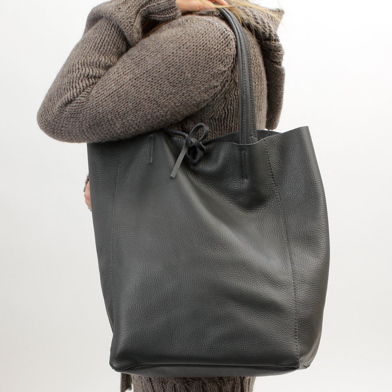 Leder Shopper Tasche Grau - AXON