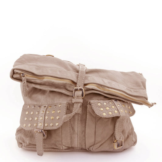 Leder Tasche mit 2 Taschen Nieten Beige - AXON