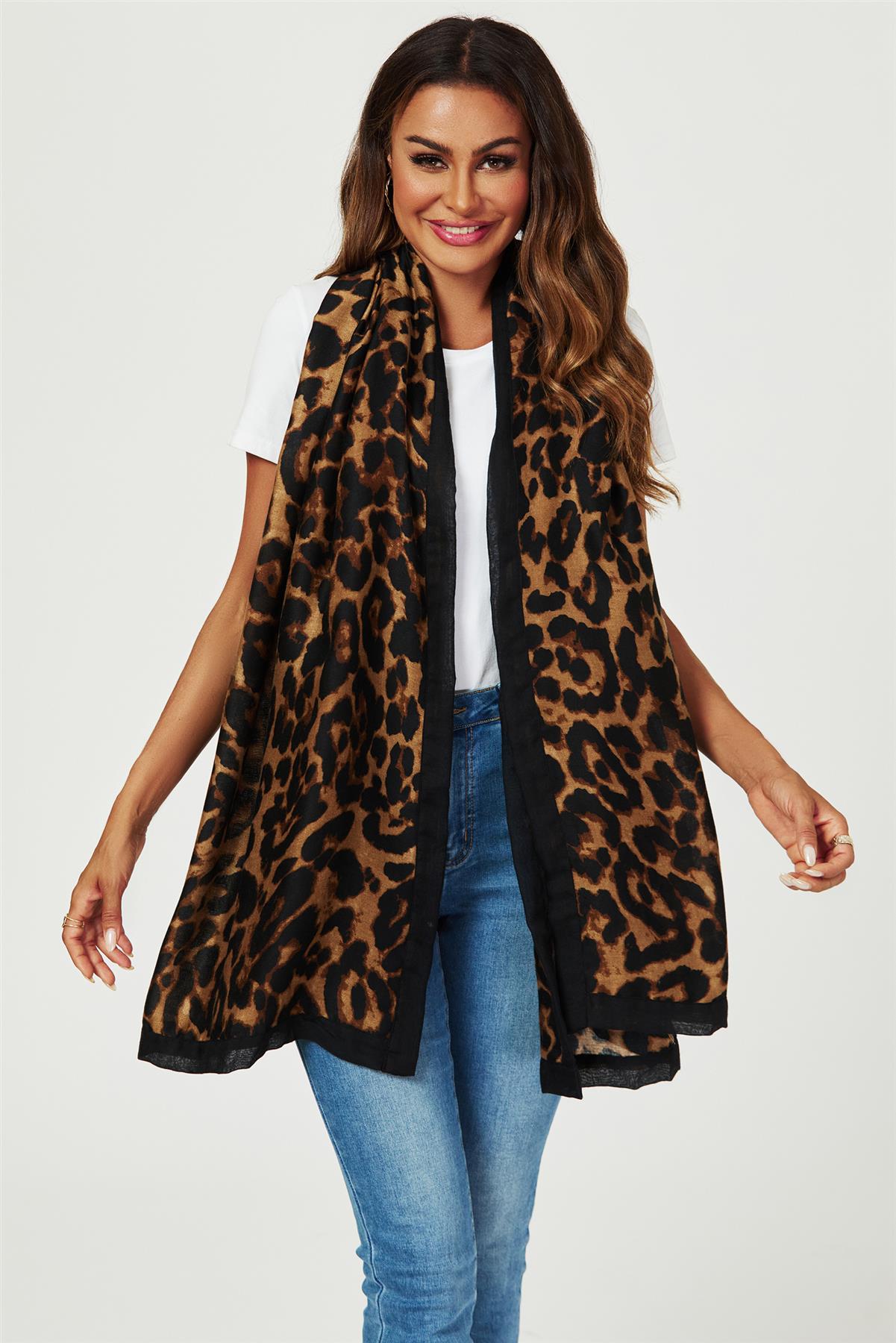 Leopard Print Scarf In Brown & Black - AXON