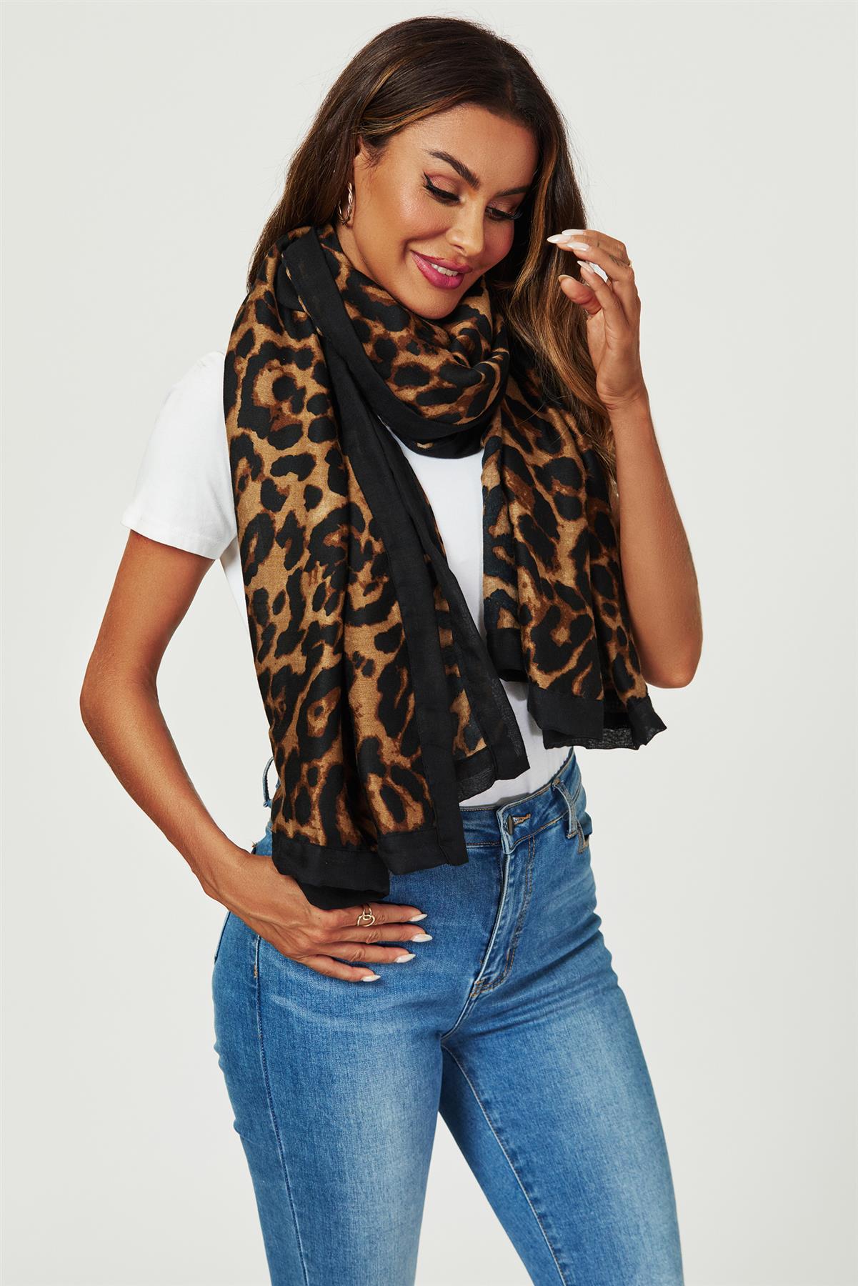 Leopard Print Scarf In Brown & Black - AXON