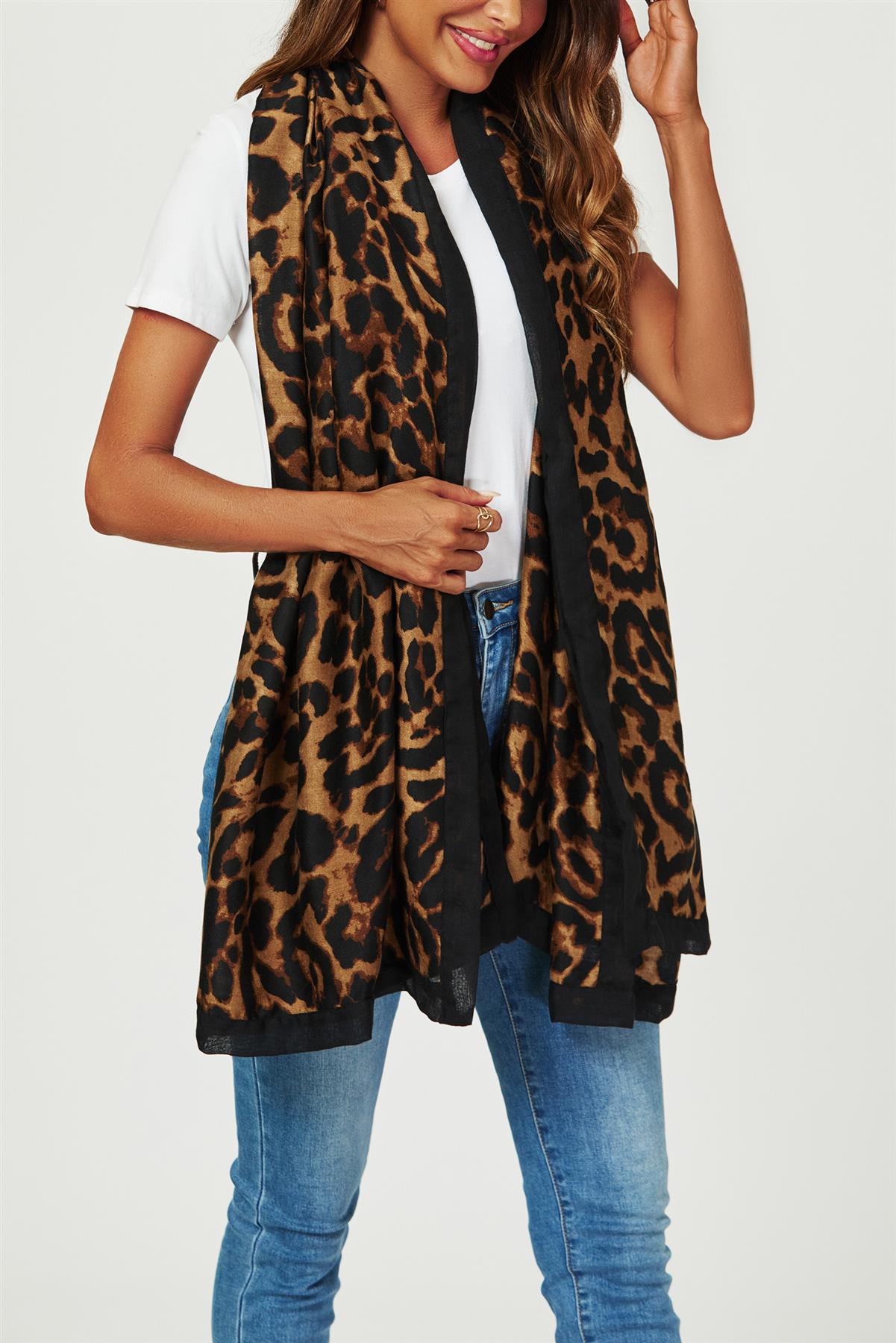 Leopard Print Scarf In Brown & Black - AXON